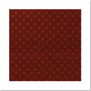 Red Christmas Stars on Dark Red Burlap Cloth Posters and Art